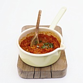 Tomato and vegetable sauce in a pan