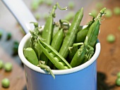 Pea pods in a small pan