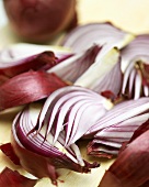 Quartered red onions