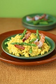 Risotto with green asparagus and prawns