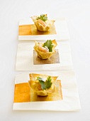 Fried pastry cups with prawns