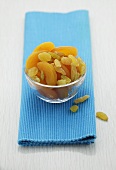 Dried apricots with sultanas in a glass bowl
