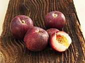 Red vineyard nectarines on a wooden surface