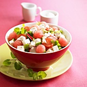 Tomato and watermelon salad with sheep's cheese