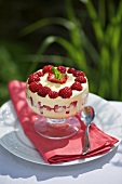 Strawberry tiramisu in a glass bowl