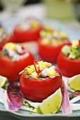 Stuffed tomatoes with prawn ceviche