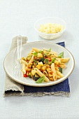 Penne with courgette, aubergines and tomatoes