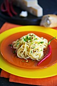 Spaghetti aglio olio with chilli peppers