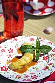 Grilled toffee banana with mint