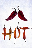 The word HOT written in chillies