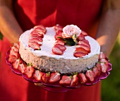 Cold strawberry cake with white chocolate