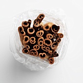 Cinnamon sticks in a plastic bag