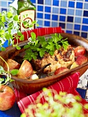 Pork roulade with apples in a clay dish
