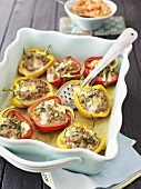 Peppers stuffed with mozzarella, minced meat and chives