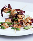 Grilled prawn and onion skewers