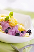 Pasta with blueberry yoghurt sauce for children