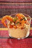 Prawns on couscous with vegetables and almonds