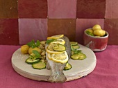 Trout with apple and mint stuffing on courgette slices