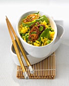 Saffron rice with peas and mangetout