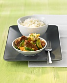 Lamb with vegetables and rice