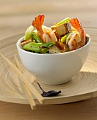 Fried prawns with tofu and spring onions