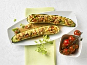 Courgette stuffed with soya beans