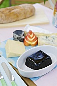Various cheeses with blackcurrant jelly