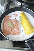 Salmon and smoked haddock in milk for fish pie