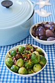 Brussels sprouts with bacon in a dish