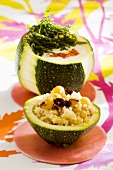 Courgette stuffed with raisin couscous and minted yoghurt