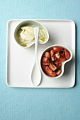 Strawberries in balsamic marinade, olive oil ice cream