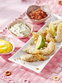 Fried Norway lobsters with three different dips
