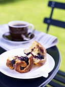 Blueberry brioche on a garden table out of doors