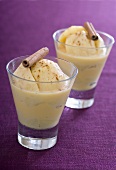 Apple and cinnamon ice cream in two glasses