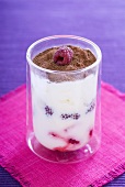 Raspberry cream with cocoa in a glass