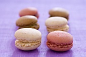Six coloured, filled macarons