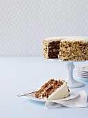 Carrot cake with a piece removed (cake and piece)