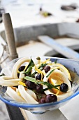 Calamari salad with olives and lemon