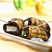 Grilled aubergine rolls filled with feta and sage