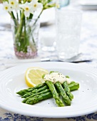 Green asparagus with orange hollandaise sauce