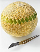 A carved netted melon