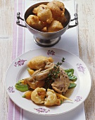 Rabbit in Riesling sauce with apricot fritters