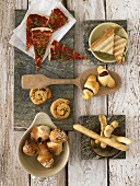 Assorted bread rolls and savoury pastries