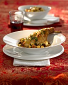 Braised rabbit with chick-peas in sherry sauce