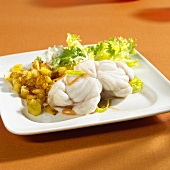 Poached monkfish with fried diced potatoes