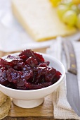 Beetroot and apple chutney with cheese and grapes