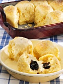 Buchteln (sweet yeast dumplings) with plum puree & custard
