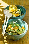 Gurkensalat mit Koriander und Zucchinisalat mit Orangen