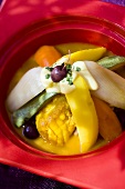 Monkfish tajine with vegetables and saffron