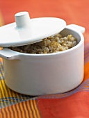 Cooked buckwheat in a pot